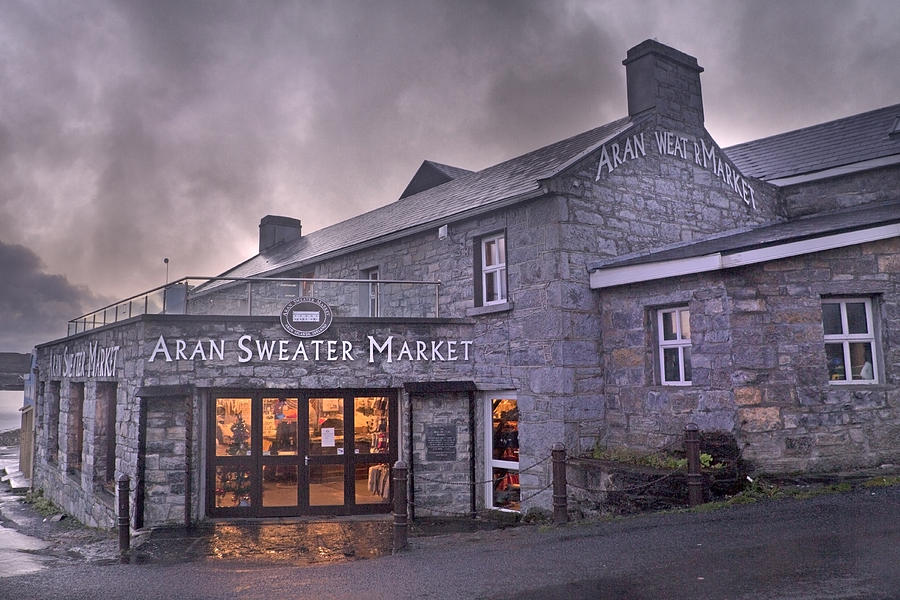 rain on inismor, rainy ireland, dark clouds, aran sweater market