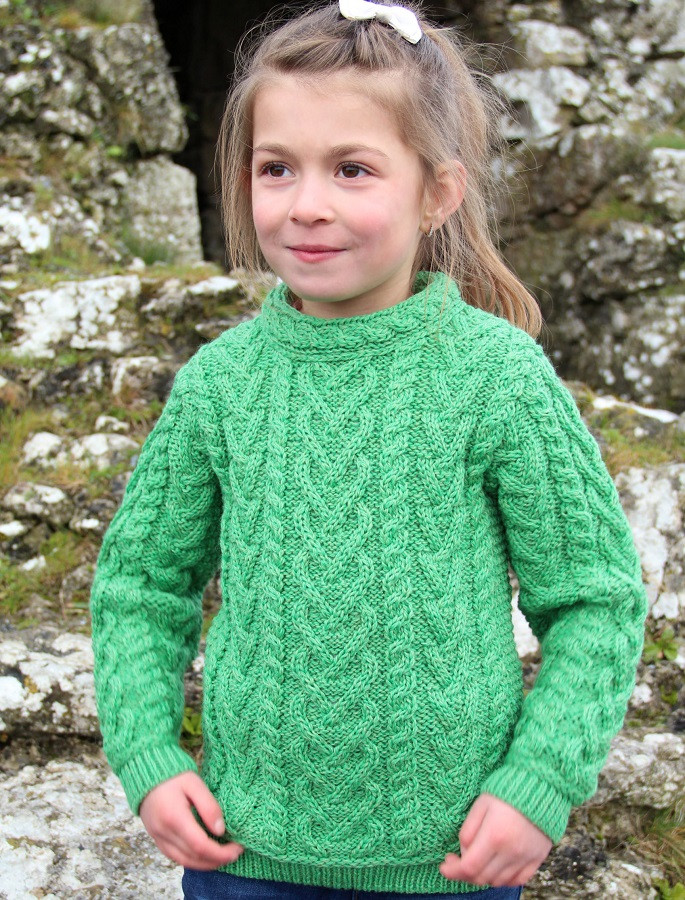 green kids sweaters, cable stitch, green sweater