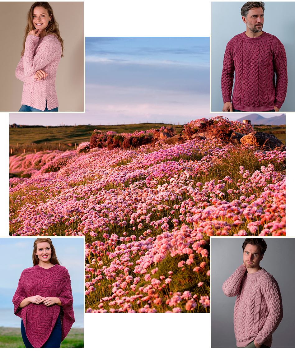 pink flowers, irish summers, wool sweaters, warm tones